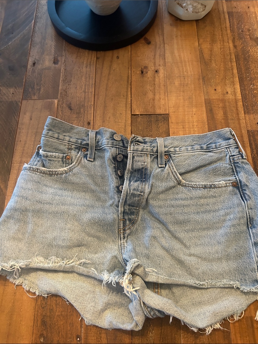 Levi's Light Blue Frayed Denim Cutoff Shorts